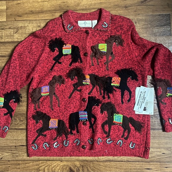 Designs Options By Gordon • X-Large • Red/Brown • Western • Horse • Sweater •New - Picture 2 of 16